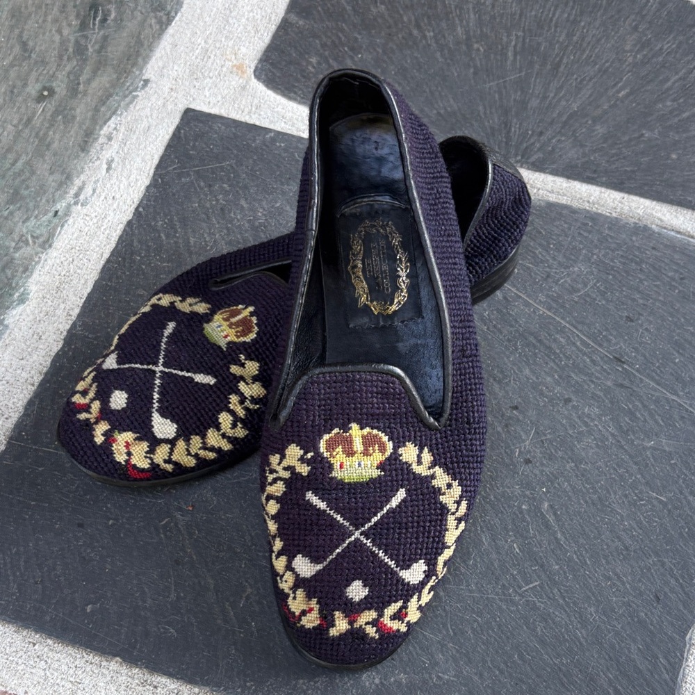 The Larkspur Collection. Navy Needlepoint Loafers
